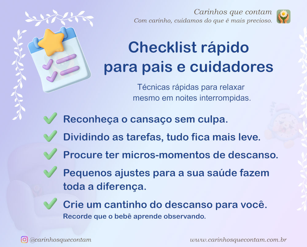 Checklist - Técnicas rápidas para os pais relaxarem mesmo em noites interrompidas